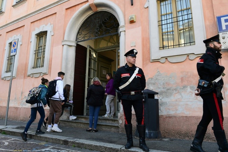 Officers have been posted outside the "Giovanni Vailati" secondary school in Crema following Wednesday's incident