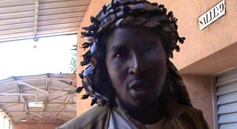 A file grab taken from a video shows Aliou Mahamar Toure, a member of Al-Qaeda offshoot MUJAO, who is on trial for alleged atrocities committed when he was the head of an Islamic police brigade deployed by jihadists in the northern Mali city of Gao.