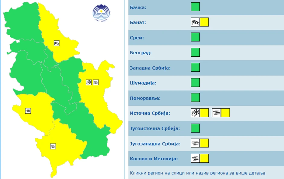 Meteoalarm za sredu
