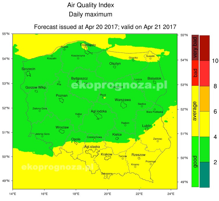 Ekoprognoza na 21 kwietnia 2017r.