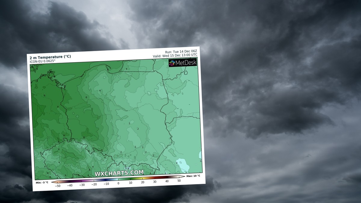 Prognoza pogody na środę, 15 grudnia. Niebo jesienne, temperatury wiosenne.