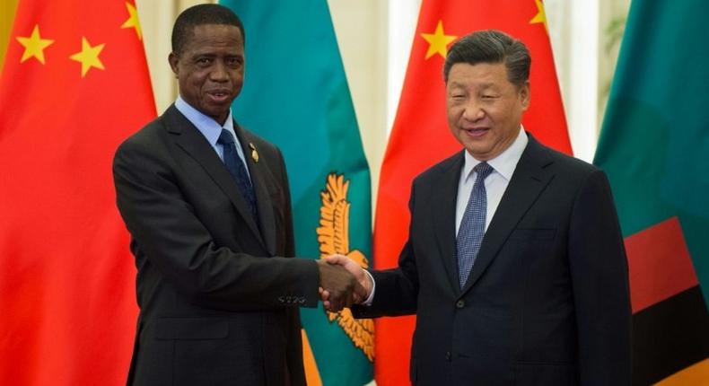 Zambian President Edgar Lungu with his Chinese counterpart Xi Jinping in Beijing. Zambia has been handing lucrative contracts to Chinese firms