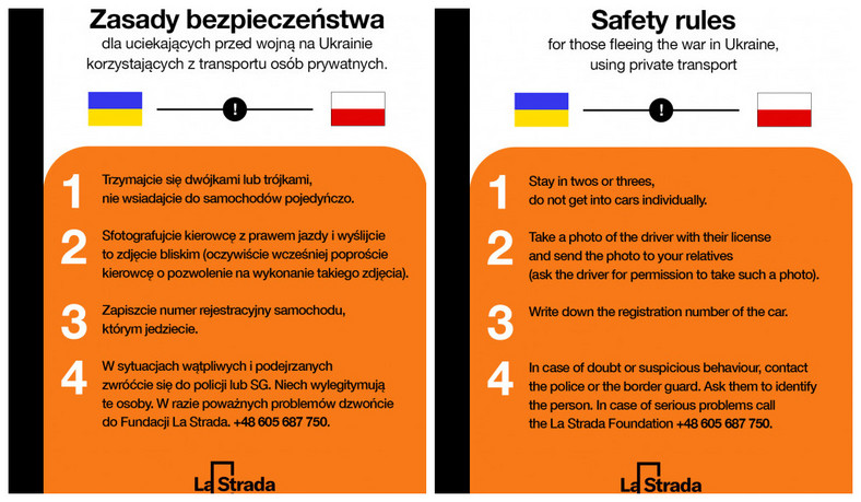 Ulotki La Strady dla uciekających przed wojną w Ukrainie