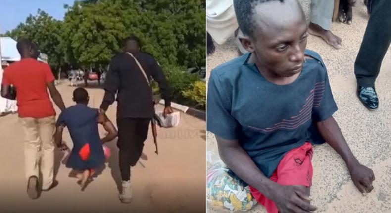 Police arrest physically challenged kidnapper crawling on his knees & buttocks (video)