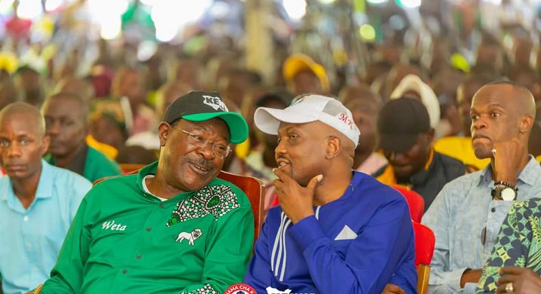 Kenya Kwanza politicians Moses Wetangula and Moses Kuria during a past public function