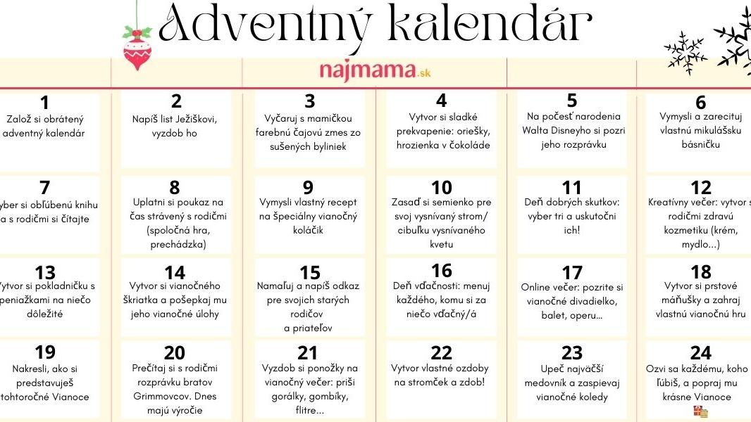 Na každý deň jeden tip, čo robiť až do Vianoc: 24 krásnych nápadov, ktoré  deťom môžete aj ukryť do vlastného adventného kalendára | Najmama.sk