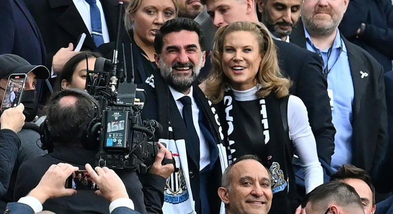 Newcastle's Saudi Arabian chairman Yasir Al-Rumayyan (centre) and minority owner Amanda Staveley (centre right)were given a hero's welcome at St. James' Park Creator: Paul ELLIS