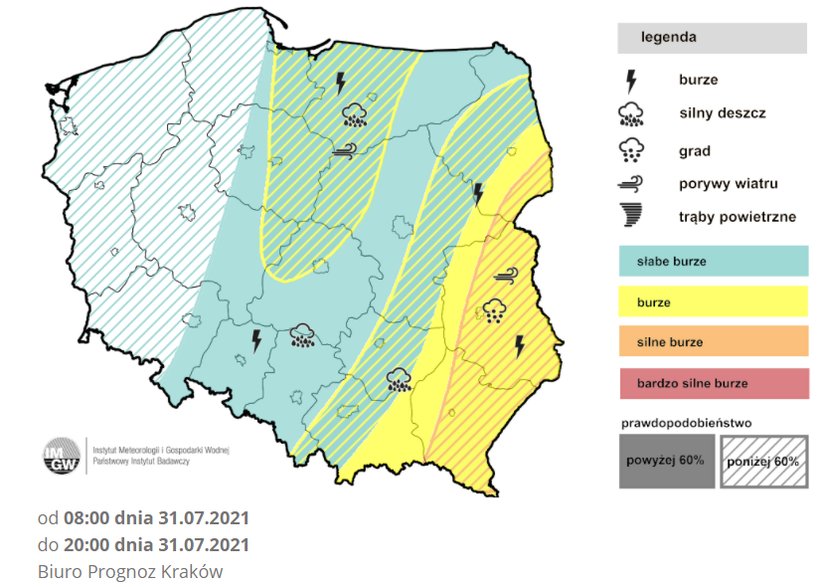 Prognoza burz na sobotę