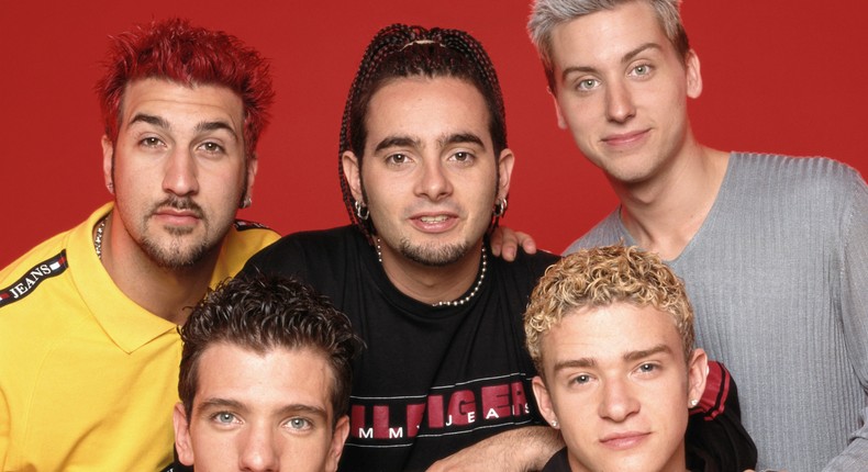 Clockwise, from top left: Joey Fatone, Chris Kirkpatrick, Lance Bass, Justin Timberlake, and JC Chasez of NSYNC photographed circa 2000.Tim Roney/Getty Images