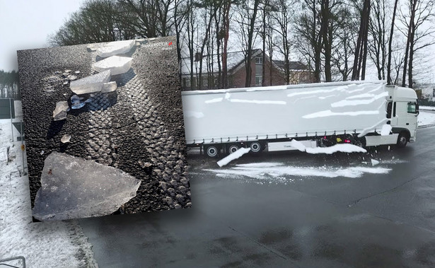 Lód z dachu ciężarówki