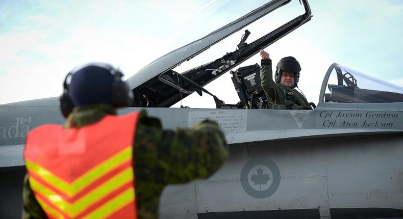 A Canadian Air Force CF-18 prepares for takeoff in a 2014 air defense exercise in Newfoundland