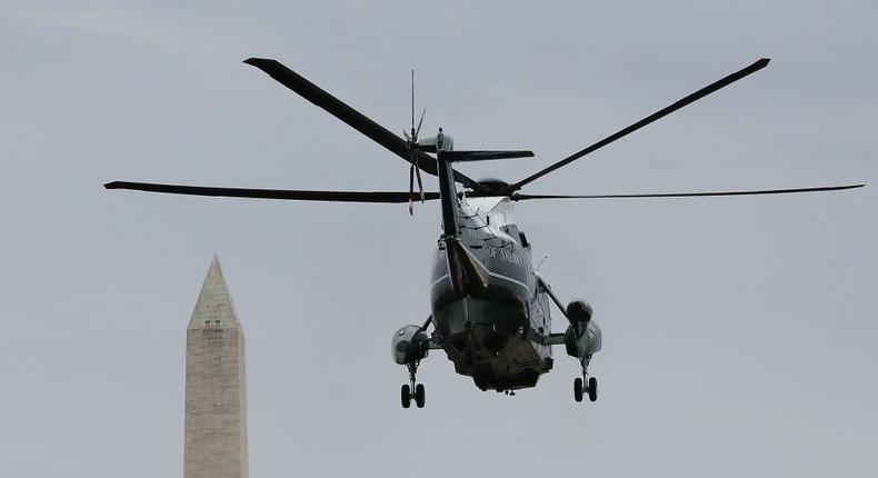 Marine One, carrying President Donald Trump, taking off from the White House on February 1. Trump flew to Dover Air Force base in Delaware to pay his respects to Chief Special Warfare Operator William Ryan Owens, who was killed during a raid in Yemen.