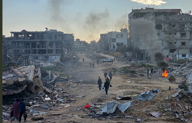 Strefa Gazy po izraelskich bombardowaniach, luty 2024 r.