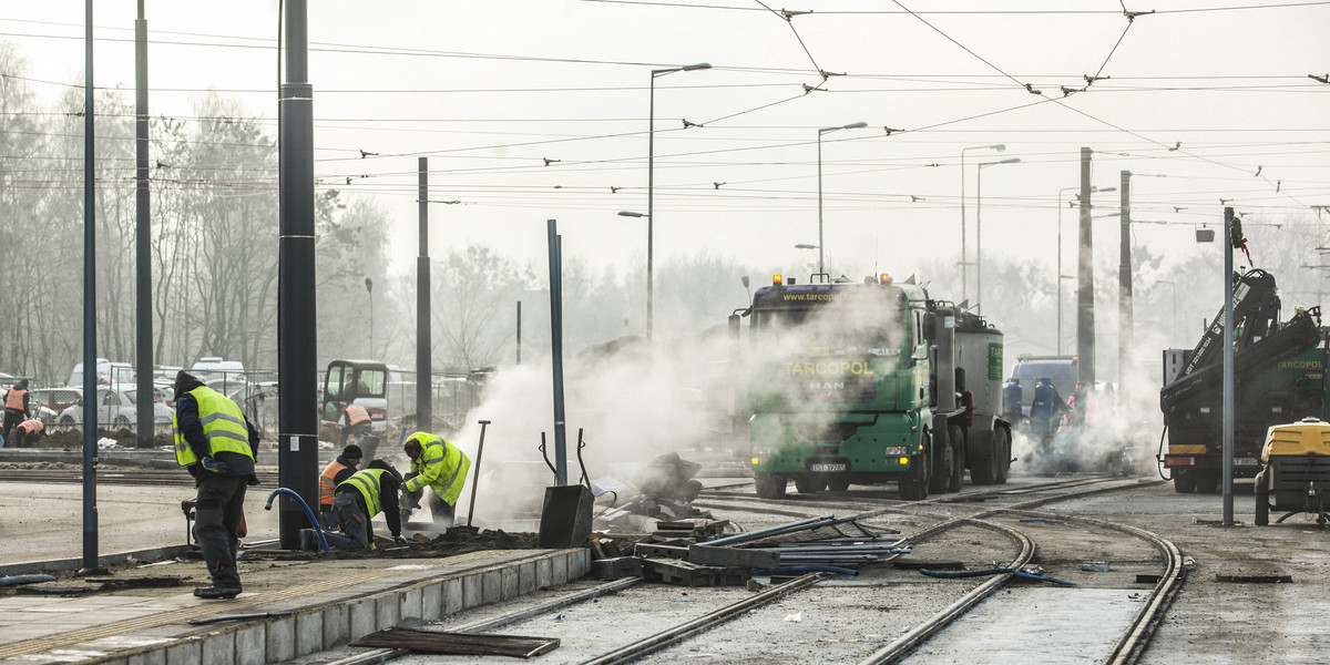 Budowa torowiska na ul. Powstańców Śląskich