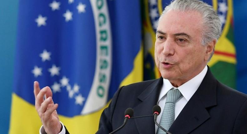 Brazilian President Michel Temer, seen December 7, 2016, is accused of asking construction firm Odebrecht for nearly $3 million in campaign funds by a jailed former executive of the company as part of a plea deal, a claim which Temer denies