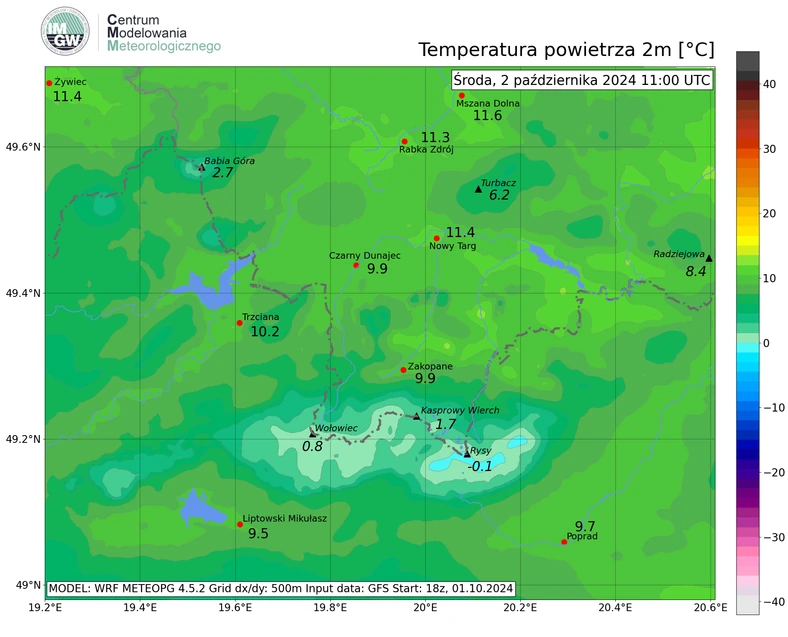 Prognoza temperatury na krańcach południowych w środę po południu