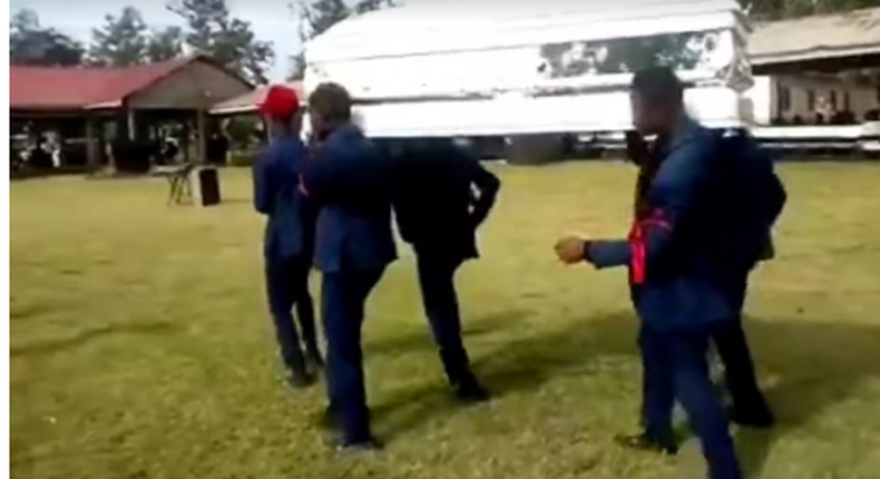 Dancing pallbearers scatter as corpse gets out of casket (video)