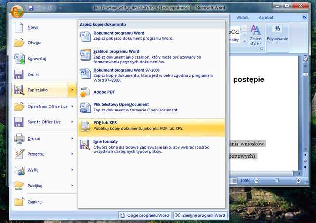 Poradnik Word 2007: zapisujemy dokument jako anonimowy PDF - tworzenie PDF  - Word 2007 - edytor tekstu - darmowe porady MS Office Word -  komputerswiat.pl - poradniki za darmo