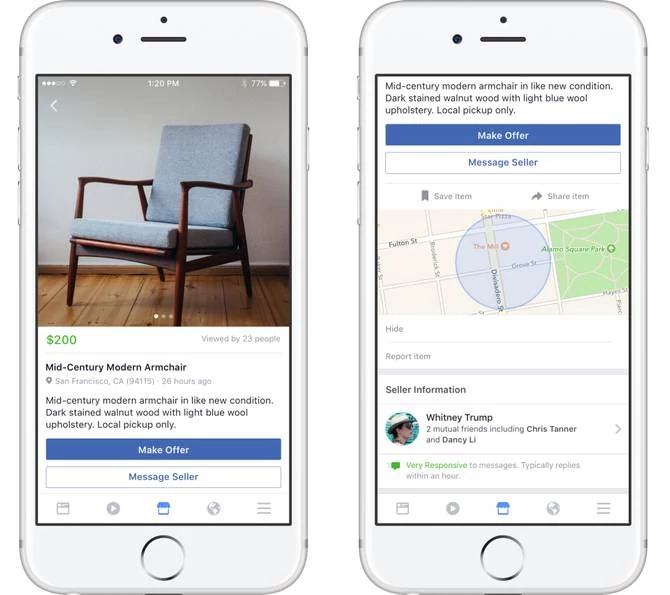 Facebook Marketplace na smartfonie