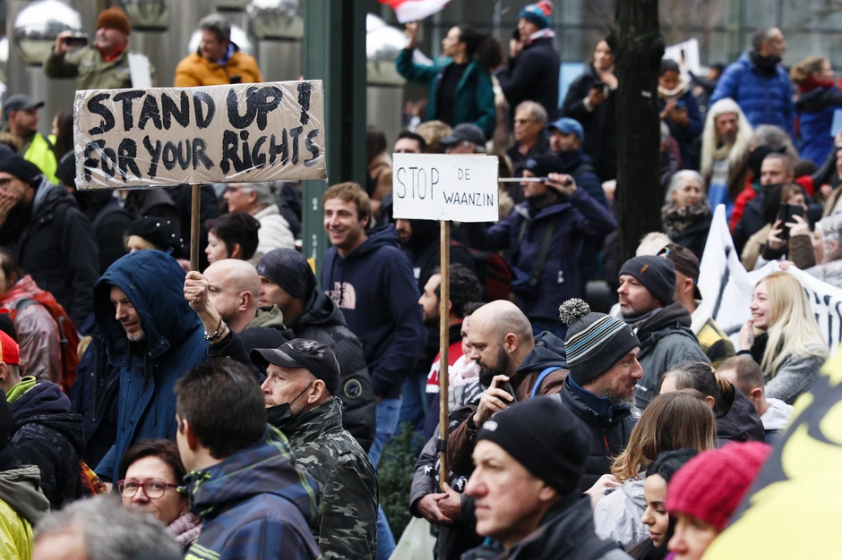 Protest u Briselu, Belgija, zbog kovid restrikcija