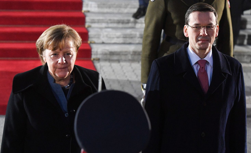 Premier RP Mateusz Morawiecki i kanclerz Niemiec Angela Merkel