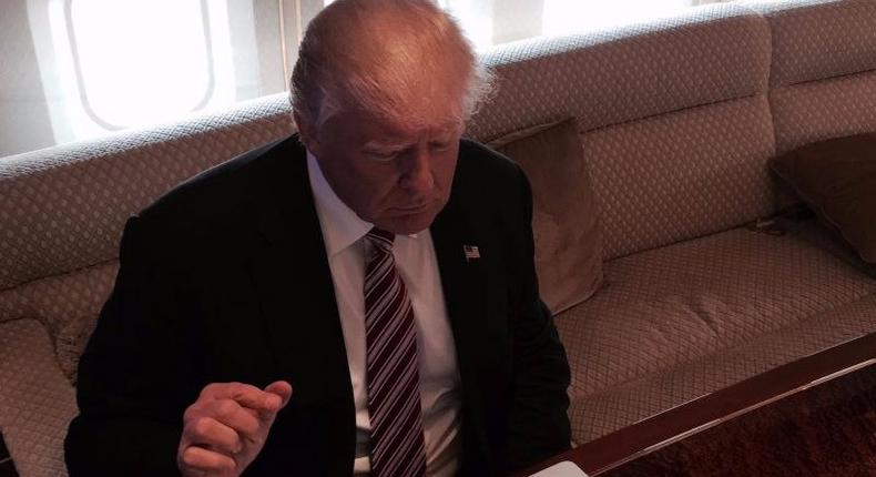 President Donald Trump using a computer in 2016.
