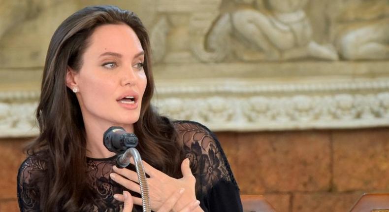 Angelina Jolie addresses a press conference in Siem Reap, Cambodia, on February 18, 2017