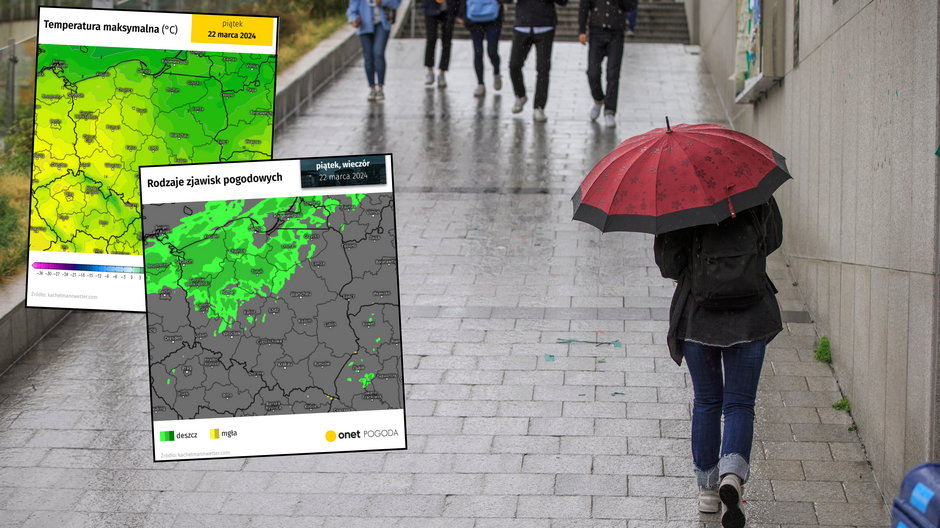 Piątek nie przyniesie zbyt przyjemnej pogody (mapy: kachelmannwetter.de)