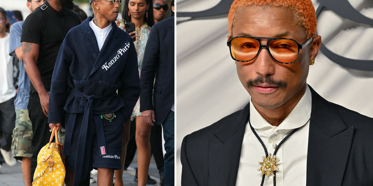 Pharrella Williamsa z torebką Louis Vuitton podczas tygodnia mody w Paryżu, czerwiec 2023 r. 