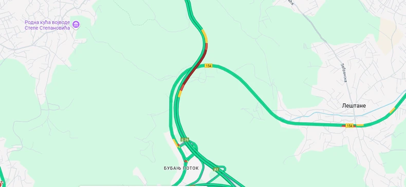 Mapa gužve kod Bubanj potoka