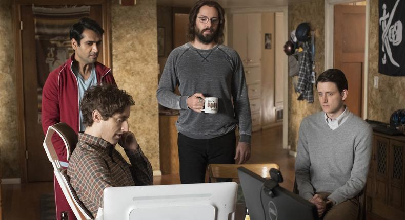 Silicon Valley stars, from left, Kumail Nanjiani, Thomas Middleditch, Martin Starr, and Zach Woods.