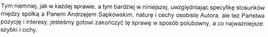 Fragment wezwania do zapłaty przedłożonego CD Projektowi