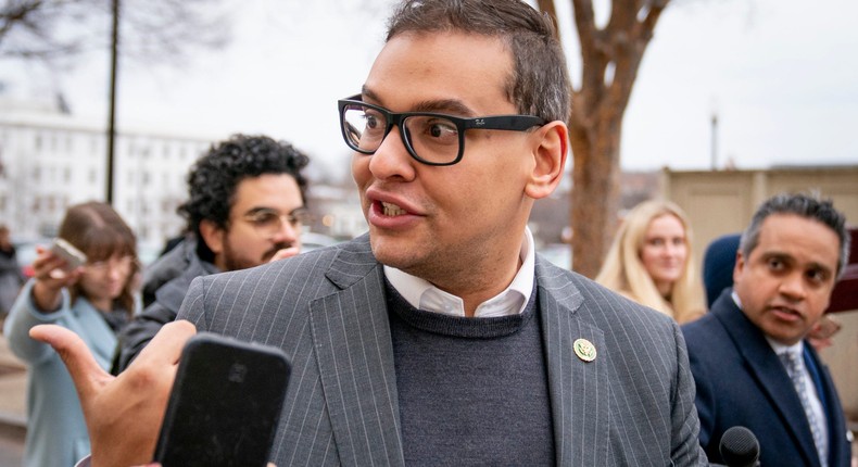 Rep. George Santos, R-NY, leaving a House GOP conference meeting on Capitol Hill.Andrew Harnik/AP