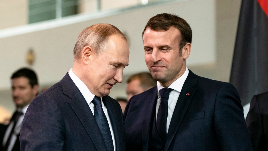 Władimir Putin i Emmanuel Macron podczas spotkania w Berlinie w 2020 r. 