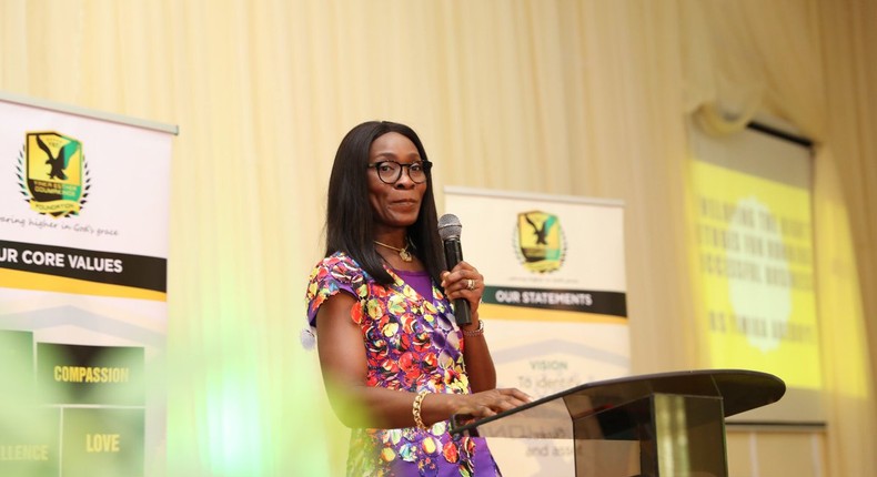 Mrs Oyeyimika Adeboye speaking on developing the right attitudes for running a successful business at a YEO Foundation event in 2018 (Twitter/YEOFoundation)