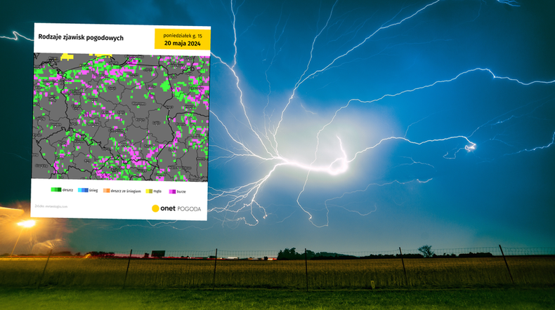 Niespokojna pogoda nie odpuszcza. Dziś znów możliwe są gwałtowne burze (screen: meteologix.com)