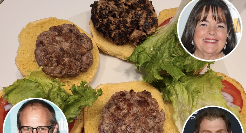 Celebrity chefs Alton Brown, Ina Garten, and Bobby Flay all have their own burger recipes.Evan Agostini/AP; Jason Merritt/GettyImages; Ethan Miller/Getty Images; Lucien Formichella for Insider