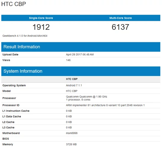 HTC U 11 w Geekbench