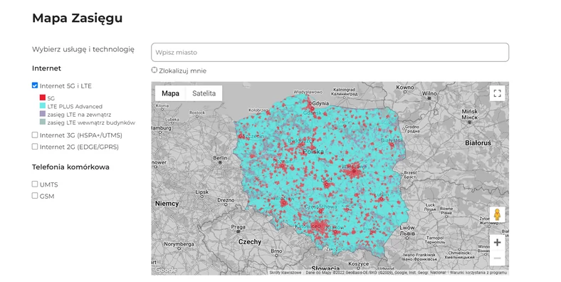 Mapa zasięgu Plusa