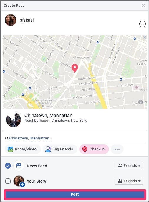 How to add your location to a Facebook post using the checkin feature