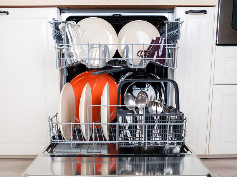Dishwasher,Close-up,With,Washed,Dishes,,Easy,To,Use,And,Save