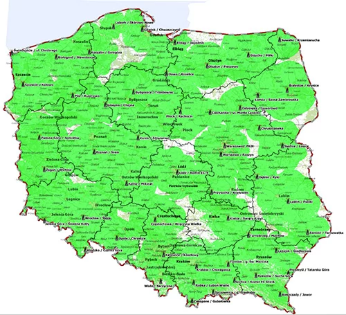 Polska Rzeczpospolita Cyfrowa - mapa zasięgu multipleksów