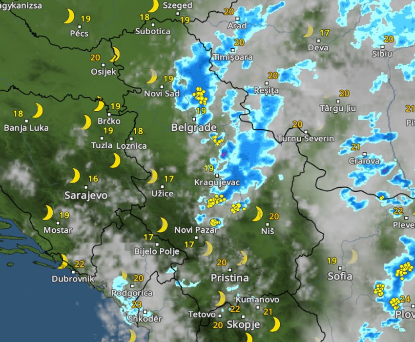 Kretanje nevremena u 21 sat