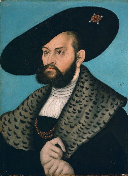 Albrecht Hohenzollern na obrazie Lukasa Cranach starszego z widocznym zezem lewego oka