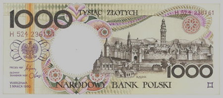 Banknot o nominale 1000 zł z Kaliszem