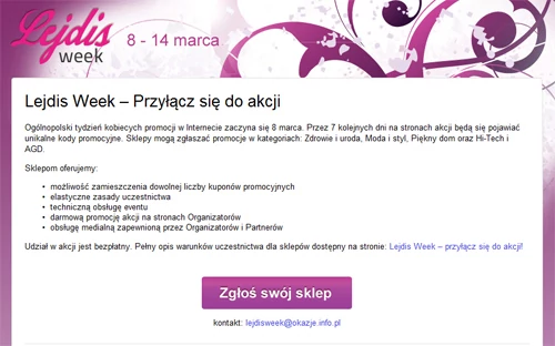 Ciekawe, czy organizatorom akcji Lejdis Week sprawdzi się założenie, że kobiety więcej kupują w okolcy Dnia kobiet. Kupują przez cały rok, a w ten dzień pewnie spodziewają się prezentów... Chociaż samodzielnie wybrany prezent bywa najczęściej bardziej trafiony