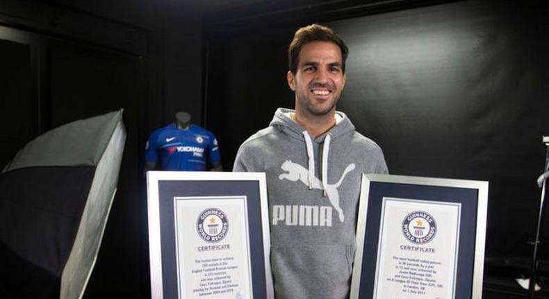 Fabregas enters into Guinness Book of World Records as the fastest player to register 100 PL assists