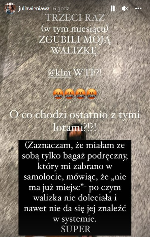 Bagaż Julii Wieniawy zniknął