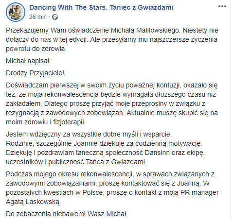 "Taniec z gwiazdami 9": Michał Malitowski nie wystąpi w programie