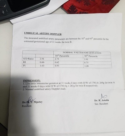 Radiological report of twin fetuses after 31 weeks